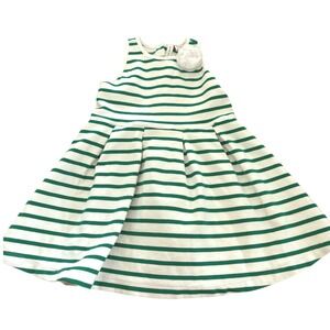 Janie and Jack Girls Green White Striped Flower Sleeveless Pleated Dress Size 4